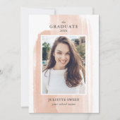 Invitation Brosse | Peach Photo Girly Graduation (Devant)