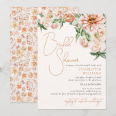 Invitation Brosse Pêche Florale Fête des mariées romantique (Devant / Derrière)