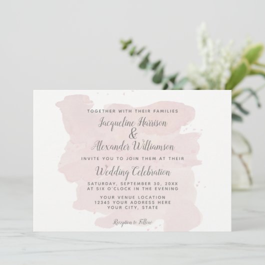 Invitation Brosse rose simple moderne Traces d'aquarelle (Debout devant)