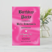 Invitation Brosse rose y2k rétro Anniversaire (Debout devant)