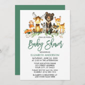 Invitation Brosse Script Aquarelle Bois Animaux Douche (Devant / Derrière)