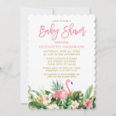 Invitation Brosse Script Baby shower floral tropical Or (Devant)