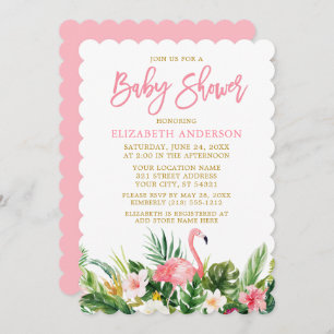 Invitation Brosse Script Baby shower floral tropical Or