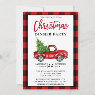 Invitation Brosse Script Camion Rouge Plaid Dîner de Noël