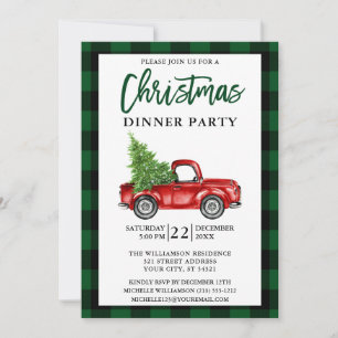 Invitation Brosse Script Camion vert Plaid Dîner de Noël