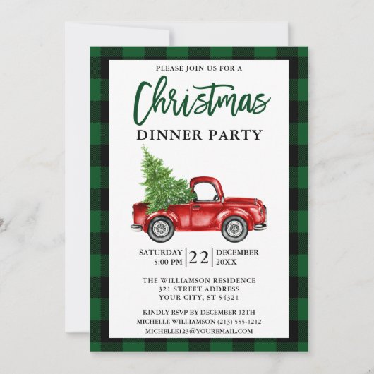 Invitation Brosse Script Camion Vert Plaid Noël fête (Devant)