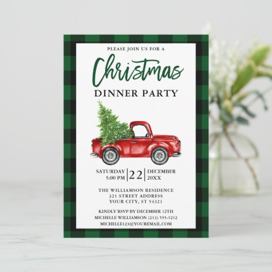 Invitation Brosse Script Camion Vert Plaid Noël fête (Debout devant)