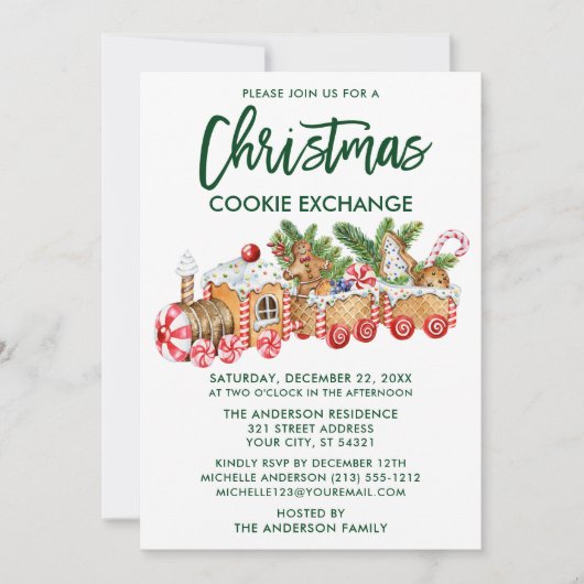 Invitation Brosse Script Christmas Cookie Exchange (Devant)