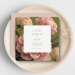 Invitation Brosse   Vert olive vintage et Mariage Rose