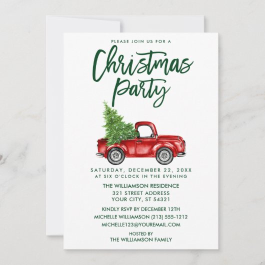 Invitation Brosse verte Script Plaid Truck fête de Noël (Devant)