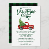 Invitation Brosse verte Script Plaid Truck fête de Noël (Devant / Derrière)
