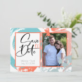 Invitation Brosses de corail turquoise Enregistrer la date (Debout devant)