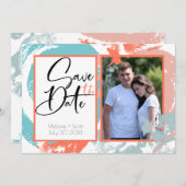 Invitation Brosses de corail turquoise Enregistrer la date (Devant / Derrière)