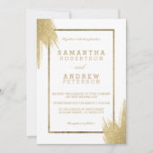 Invitation Brosses d'or simple mariage blanc (Devant)