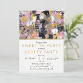 Invitation Brosses en acrylique noire rose or Sweet 16 (Debout devant)