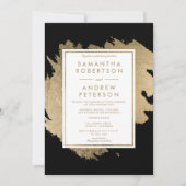Invitation Brosses or moderne noir blanc chic mariage (Devant)