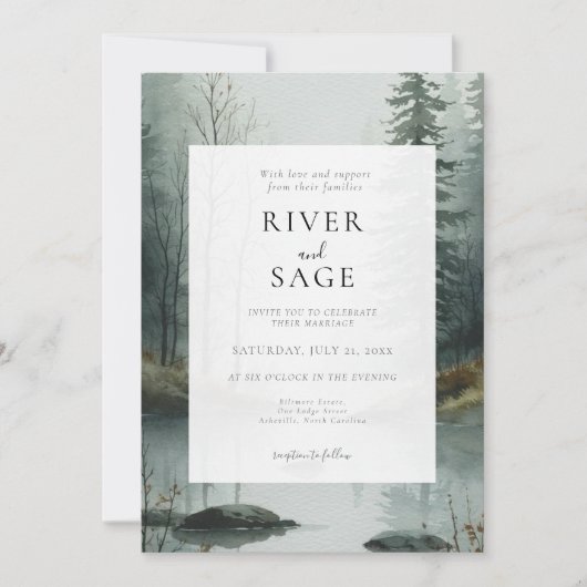 Invitation Brouillard Éternel | Forêt Rustique à l'Aquarelle  (Devant)