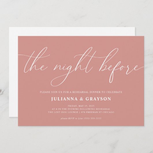 Invitation Brouiller La Nuit Avant Le Dîner De La Répétition (Devant / Derrière)