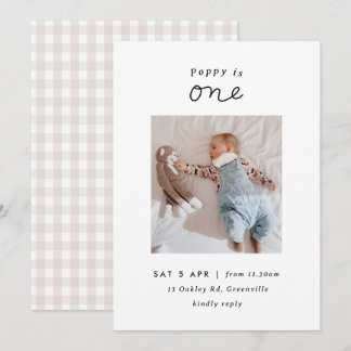 Invitation Broussage minimal En vichy photo 1er anniversaire