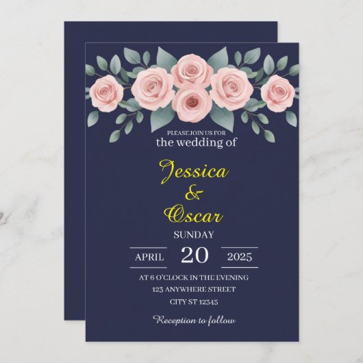 Invitation Broussage minimal et Mariage de marine (Devant / Derrière)