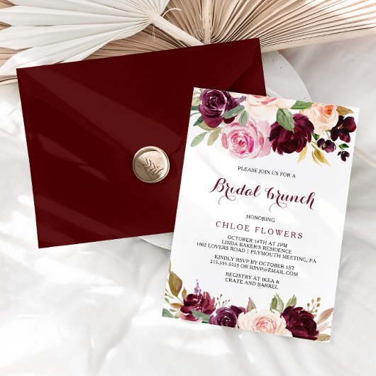 Invitation Broussaillement vert Bourgogne Floral Bridal Brunc