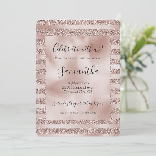 Invitation Broussailler Champagne Parties scintillant rose (Debout devant)