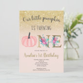 Invitation Broussailleux automne or petit citrouille 1er anni (Debout devant)