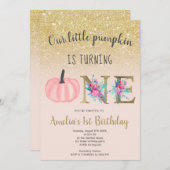 Invitation Broussailleux automne or petit citrouille 1er anni (Devant / Derrière)