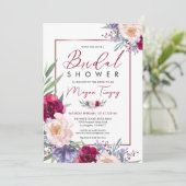 Invitation Brousse Bourgogne et Fête des mariées florale bleu (Debout devant)