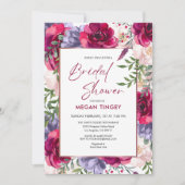 Invitation Brousse Bourgogne et Fête des mariées florale bleu (Devant)