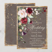 Invitation Brousse Bourgogne Floral Aquarelle Mariage rustiqu (Devant / Derrière)