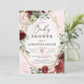 Invitation Brousse moderne bordeaux or floral géométrique béb (Debout devant)