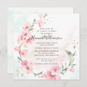 Invitation Brousse rose cerise fleurs Carré graduation (Devant / Derrière)