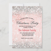 Invitation Brousse rose faux argent parties scintillant Noël (Devant)