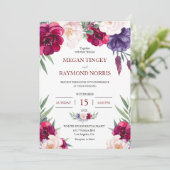 Invitation Brousset Bourgogne et Mariage floral bleu Peony (Debout devant)