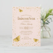 Invitation Broussette et Parties scintillant d'or Quinceanera (Debout devant)