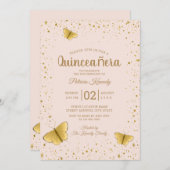 Invitation Broussette et Parties scintillant d'or Quinceanera (Devant / Derrière)