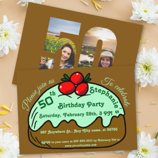 Invitation Brown 50th Birthday Party Chocolate Donut Dessert