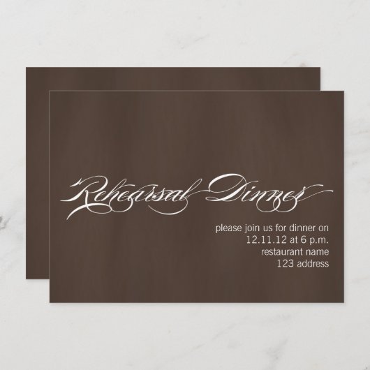 Invitation Brown à un dîner de répétition moderne  (Devant / Derrière)