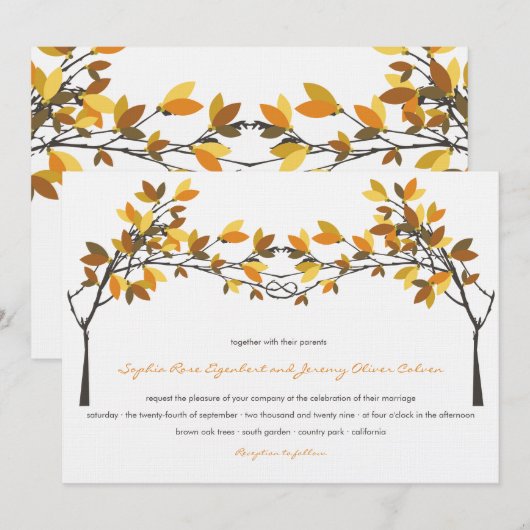 Invitation Brown amoureux noué arbres automne Mariage d'autom (Devant / Derrière)