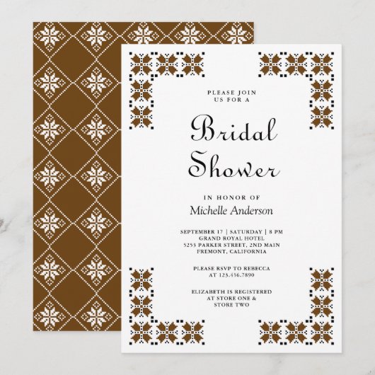 Invitation Brown and Black Ukrainian Embroidery Bridal Shower (Devant / Derrière)