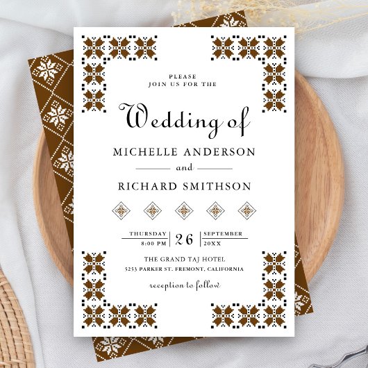 Invitation Brown and Black Ukrainian Embroidery Wedding