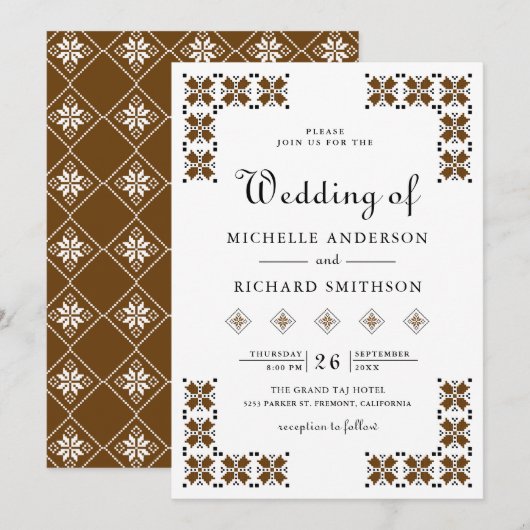 Invitation Brown and Black Ukrainian Embroidery Wedding (Devant / Derrière)