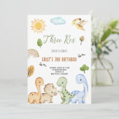 Invitation Brown And Green Dinosaur Three Rex 3rd Birthday  (Debout devant)