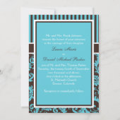 Invitation Brown, Aqua, White Striped Mariage damassé Invitat (Dos)