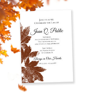 Invitation Brown Automne Feuilles Célébration de la vie Memor