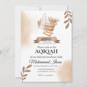 Invitation Brown Automne Feuilles poussette bébé garçon Aqiqa (Devant)