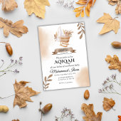 Invitation Brown Automne Feuilles poussette bébé garçon Aqiqa