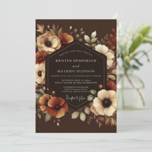 Invitation Brown Autumn Bloom Wedding (Debout devant)