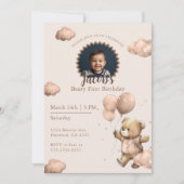 Invitation Brown Beary First Birthday Boy Photo (Devant)